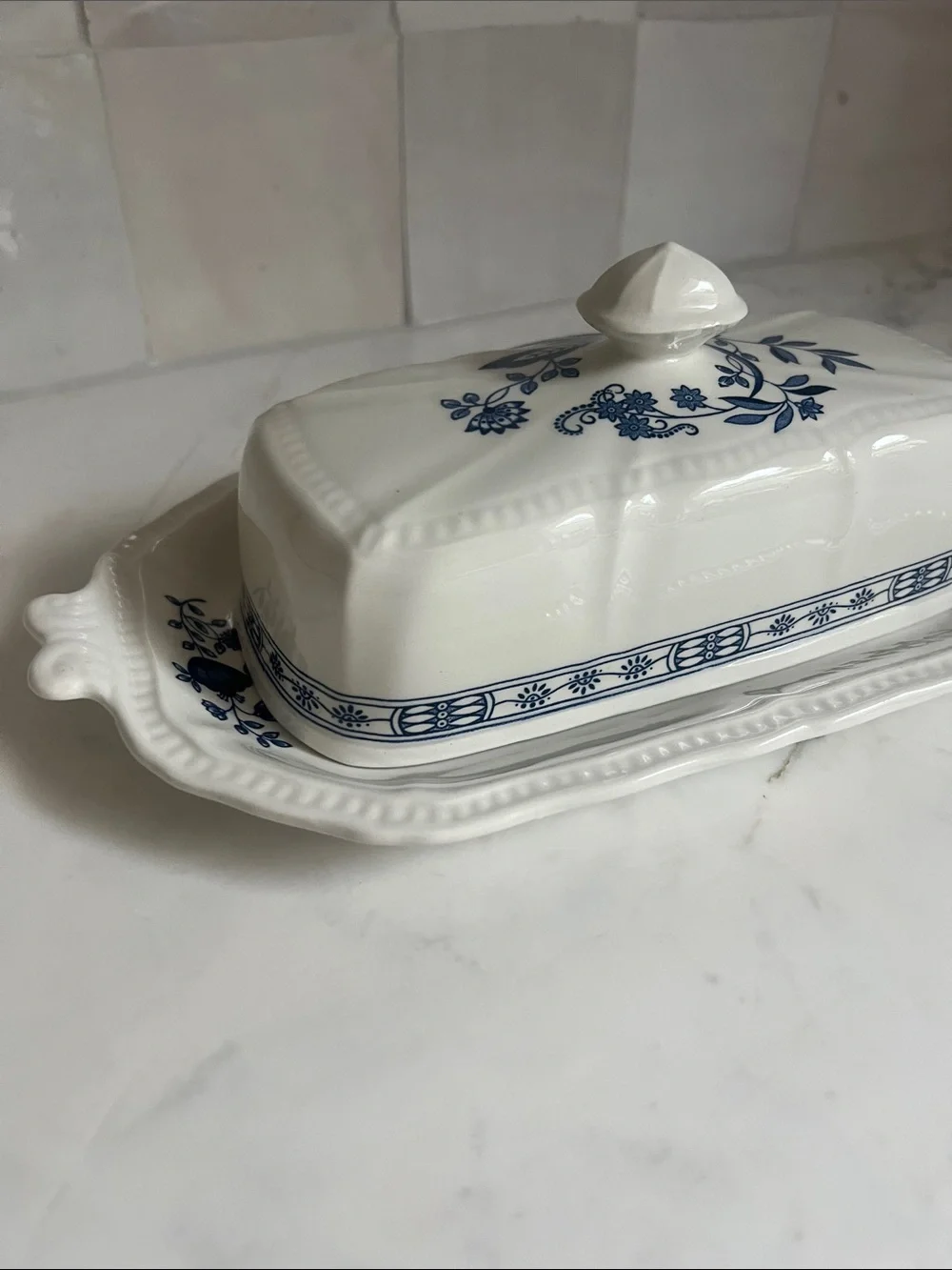 Strafforshire Kensington Ironstone Coventry Blue Vintage  Covered Butter Dish